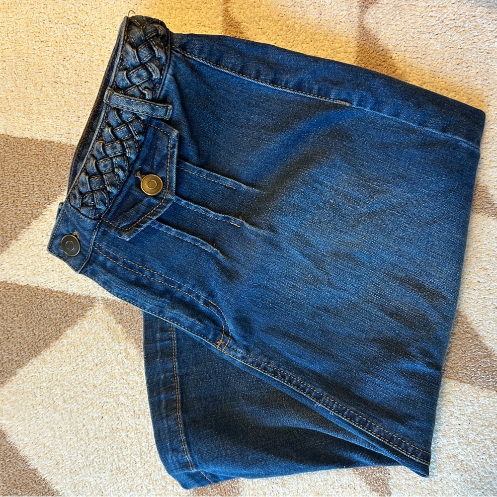 Cato Blue Denim Midi Skirt with Braided Waistband
